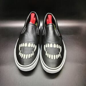 VANS Classic Slip On Halloween Black White Leather Mens 13 Leather 721356 Shoes